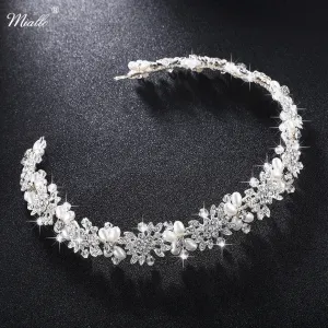 Clear Crystal Bridal Hair Vine Pearls Wedding Jewelry