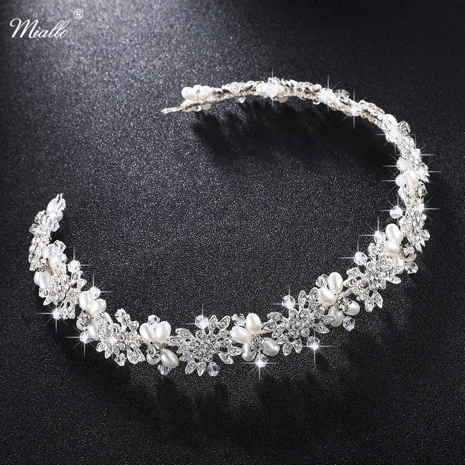 Clear Crystal Bridal Hair Vine Pearls Wedding Jewelry