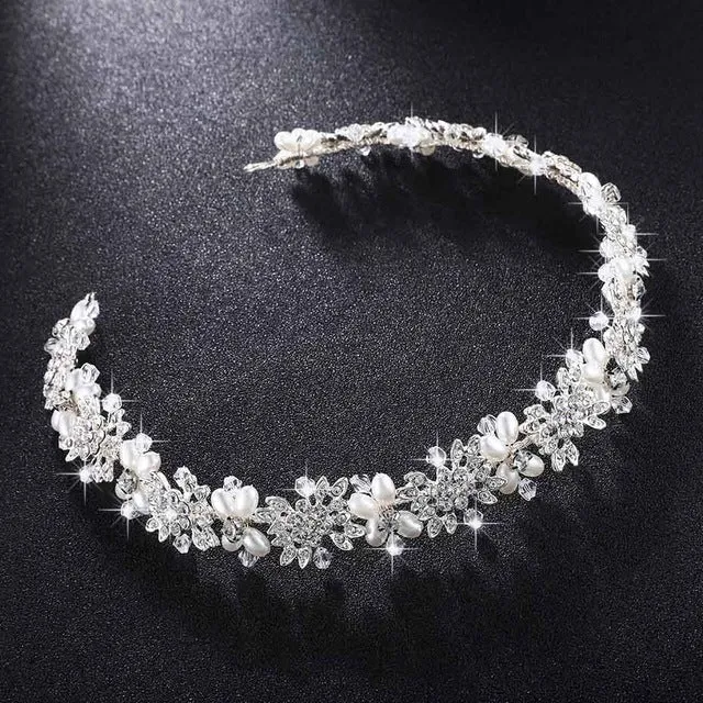 Clear Crystal Bridal Hair Vine Pearls Wedding Jewelry