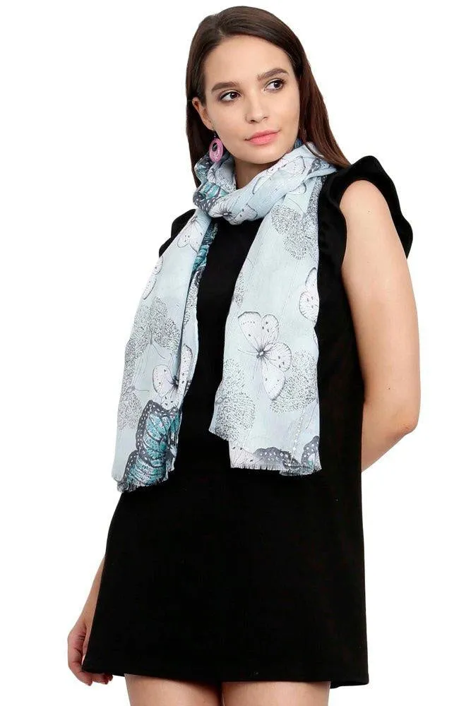 FabSeasons Turqoise Viscose Butterfly Printed Soft & Stylish Scarf