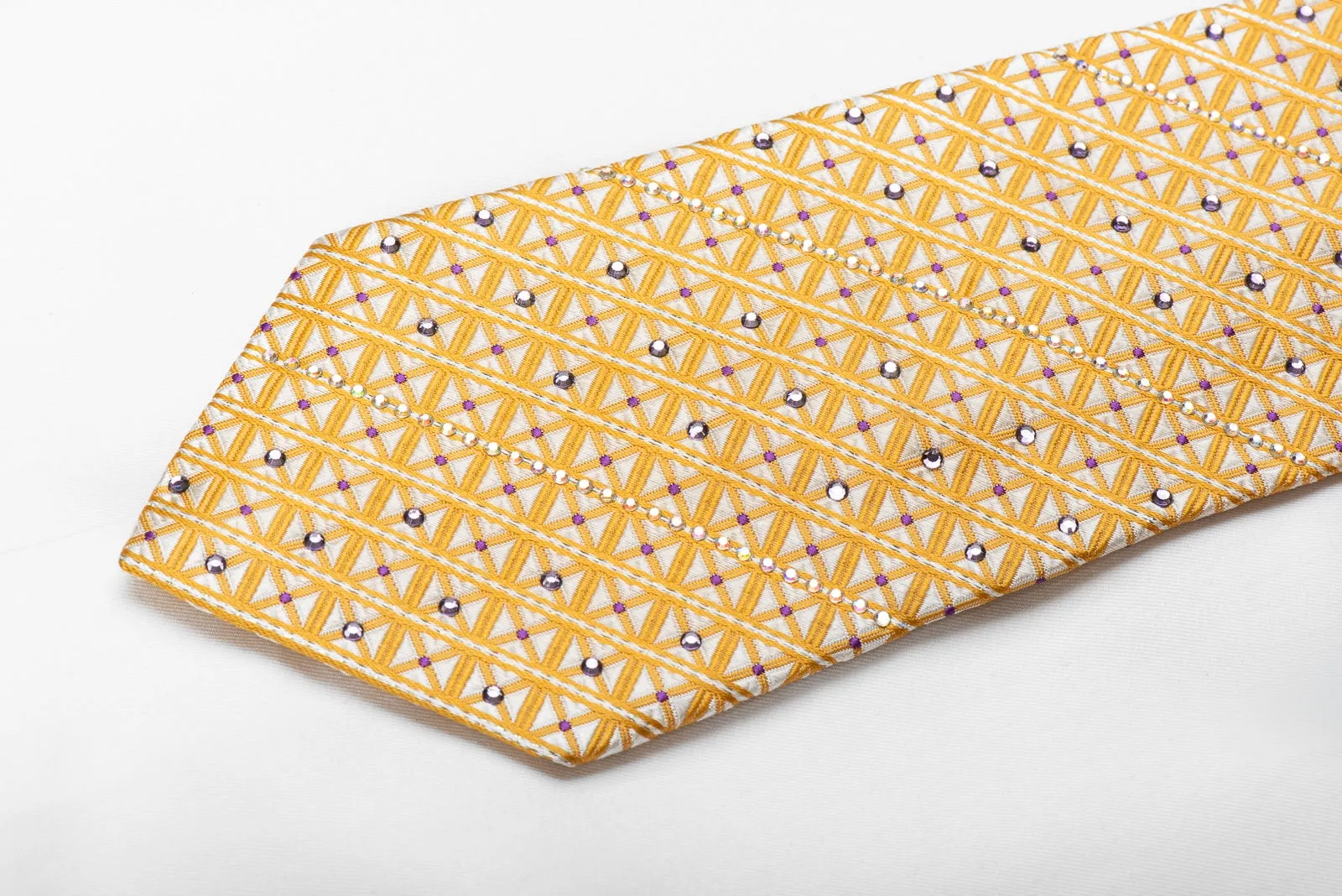 Franco Ferraro Yellow Trellis On White With Silver Sparkles