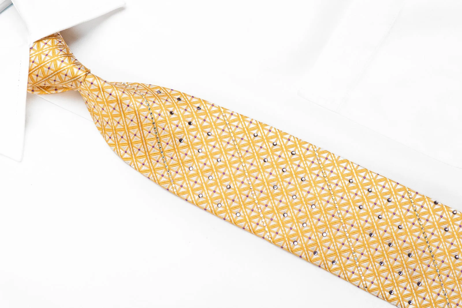 Franco Ferraro Yellow Trellis On White With Silver Sparkles