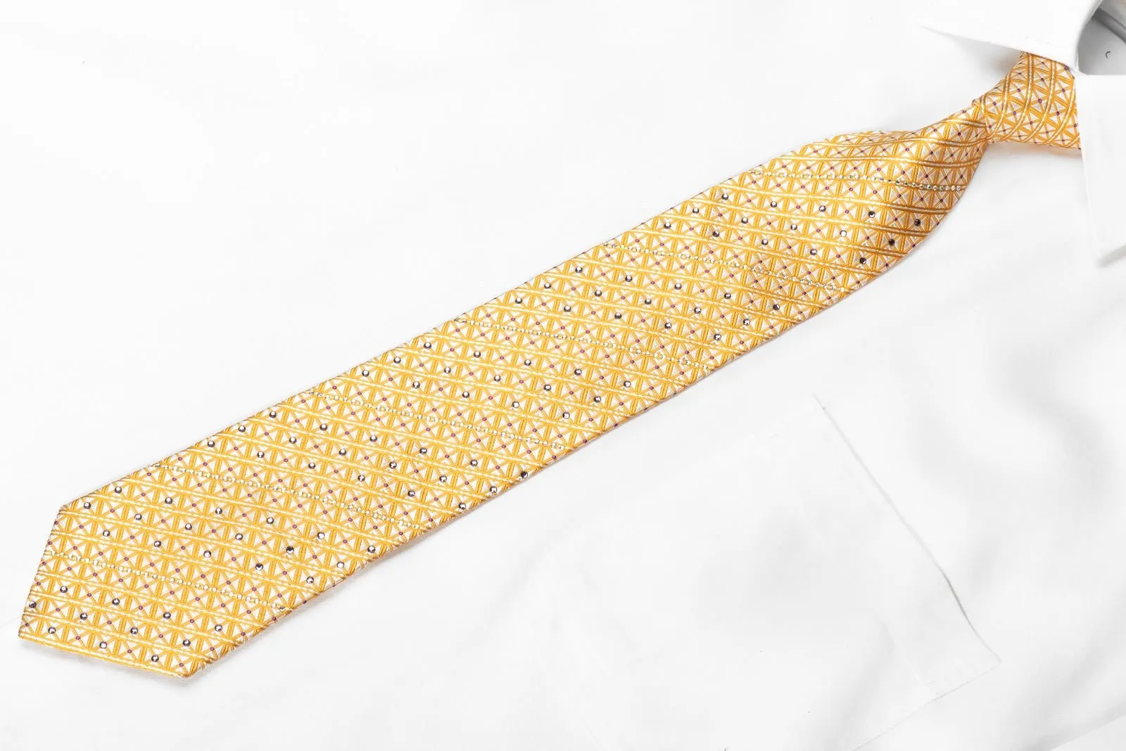 Franco Ferraro Yellow Trellis On White With Silver Sparkles