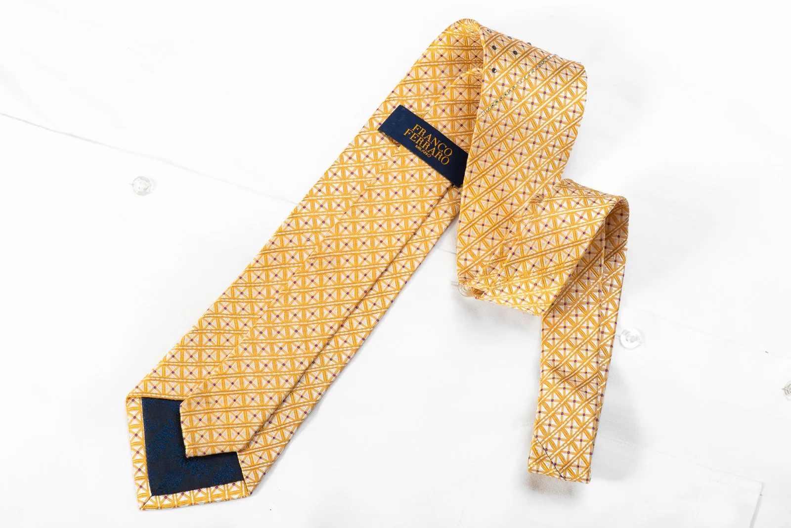 Franco Ferraro Yellow Trellis On White With Silver Sparkles