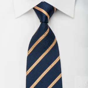 Gold Striped On Navy Cartouche Rhinestone Necktie Sparkling With Rhinestones