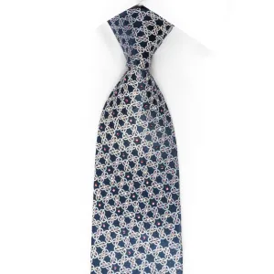 Interlocking Silver Chain On Blue Rhinestone Necktie
