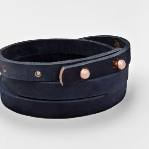 LA ROMANA Leather Mens Womens Cuff Bracelets Designer Wrap Wristbands Navy Blue Rose Gold