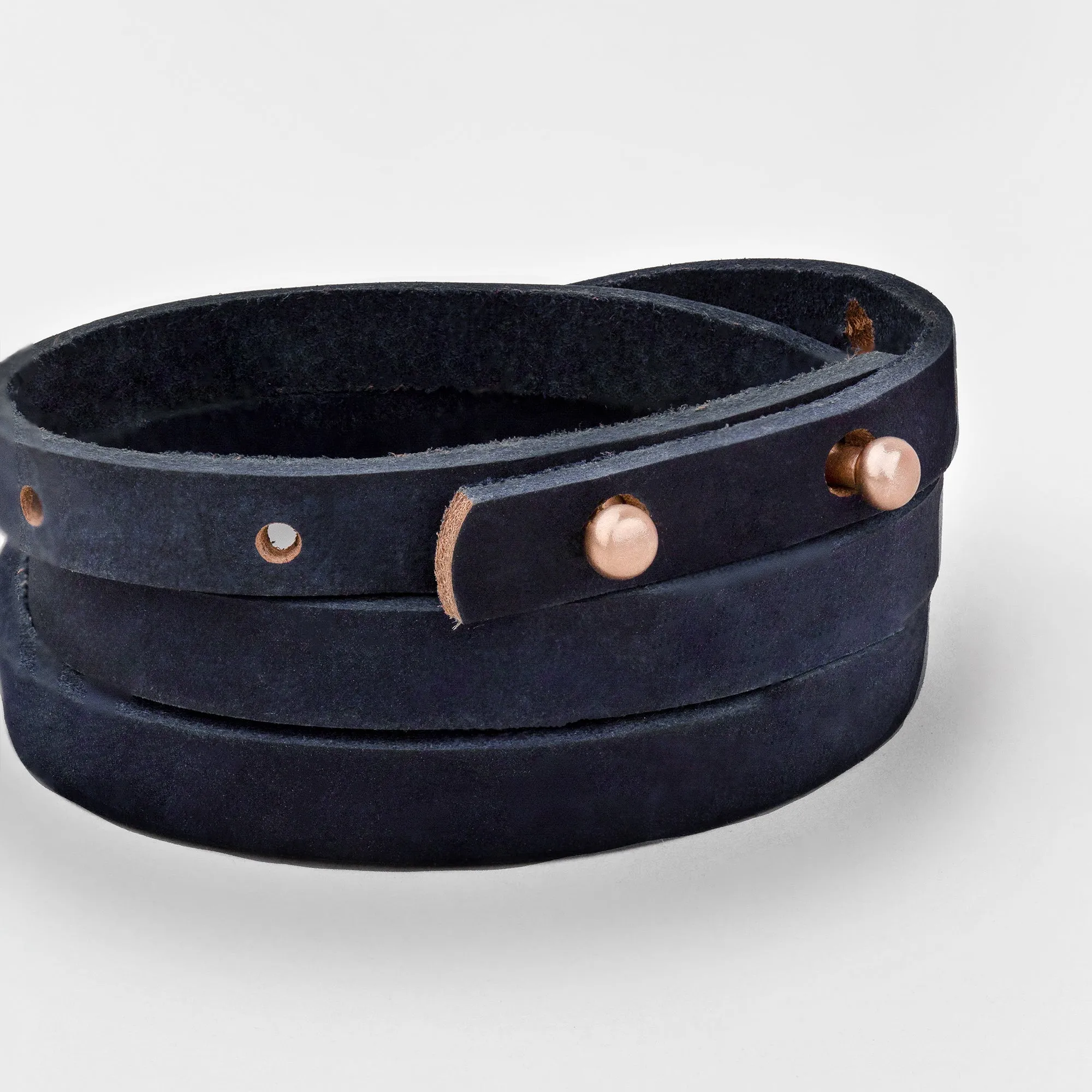 LA ROMANA Leather Mens Womens Cuff Bracelets Designer Wrap Wristbands Navy Blue Rose Gold