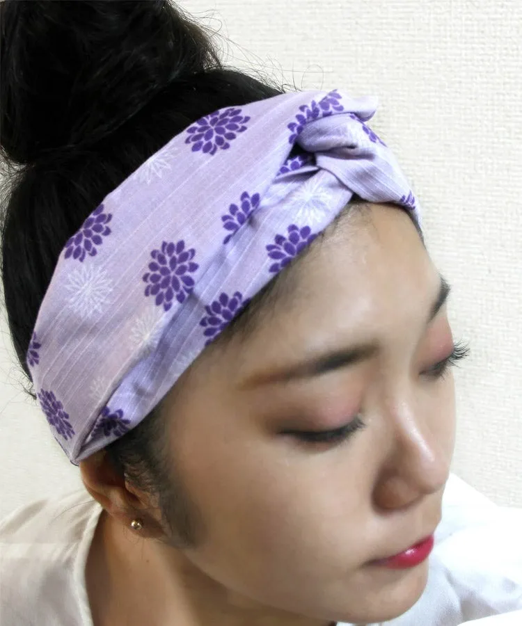 Lavender Kiku Japanese Fabric Headband / Chrysanthemum Cotton Fabric Headband