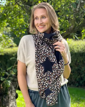 Leopard Print And Stars Recycled Scarf - Black