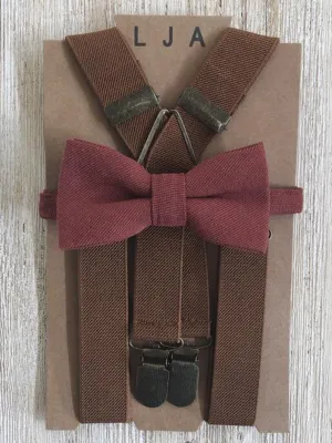 Light Brown suspenders with Garnet Bow Tie