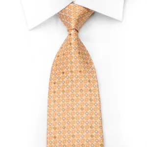 Mila Schon Men's Rhinestone Silk Necktie Circles On Orange With Silver Sparkles