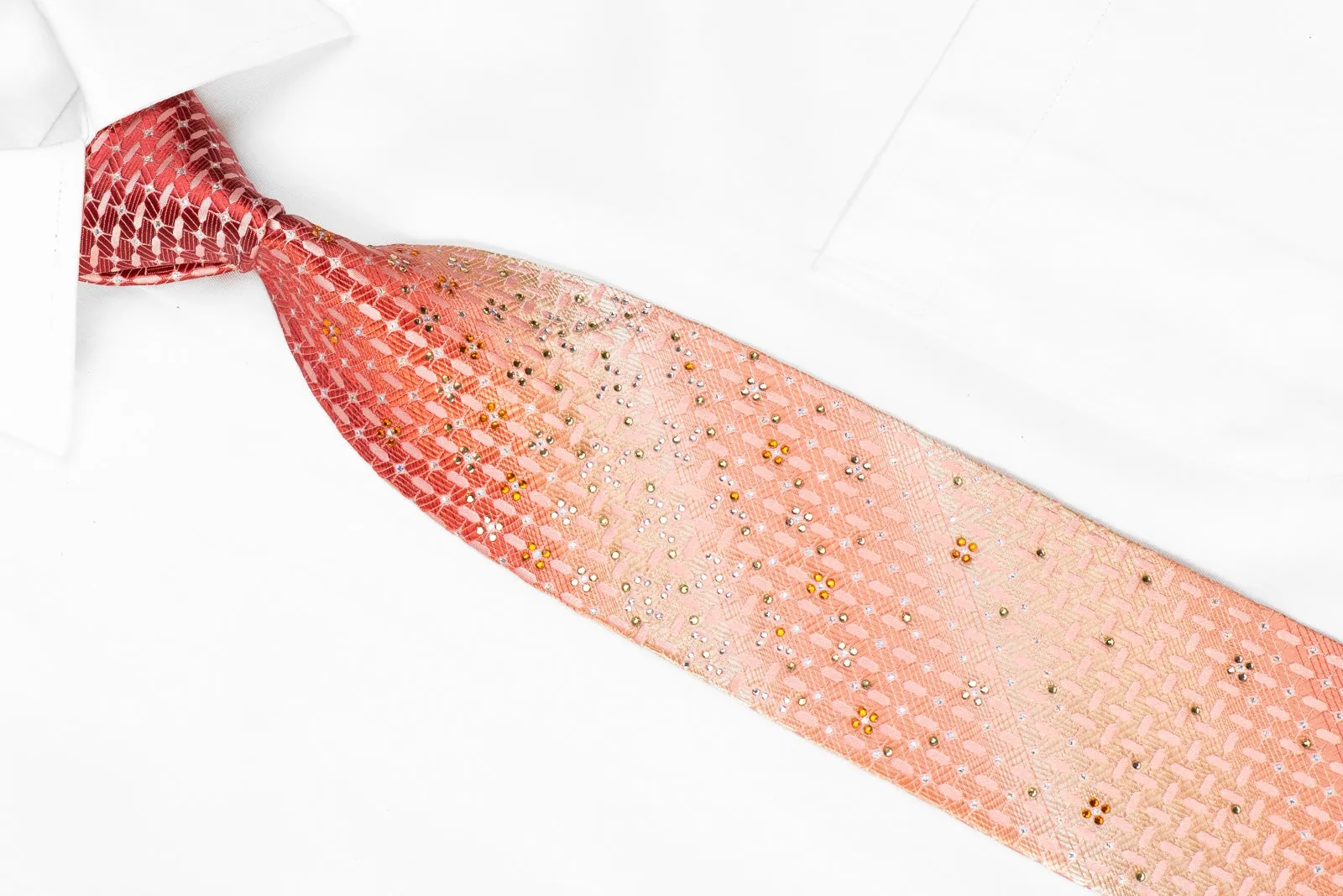 Nicole St Giles Men's Crystal Necktie Burgundy Pink Geometric With Silver Sparkles