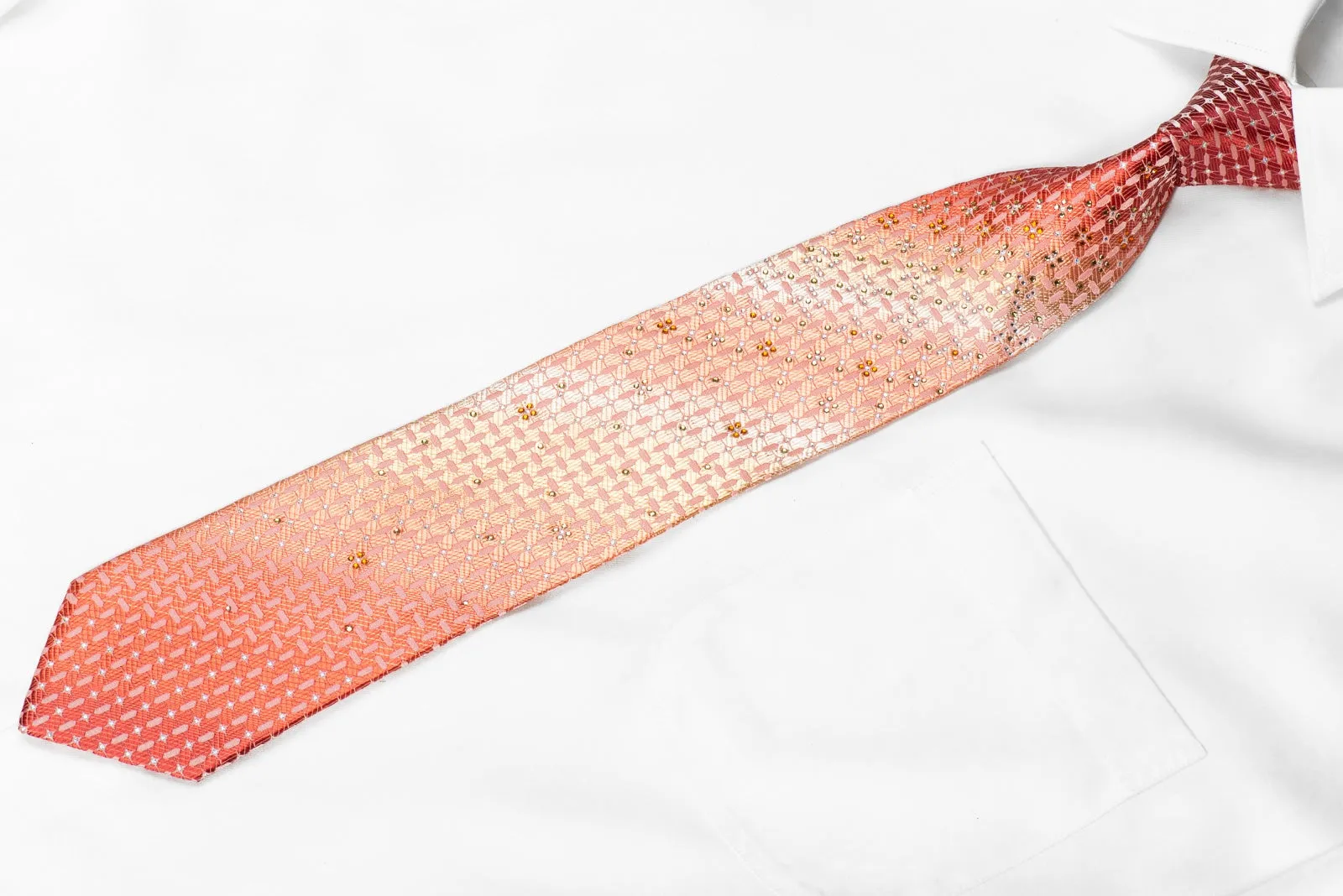 Nicole St Giles Men's Crystal Necktie Burgundy Pink Geometric With Silver Sparkles