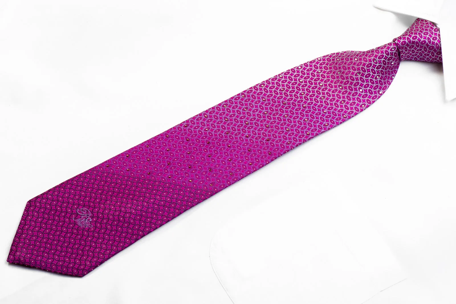 Nina Ricci Rhinestone Silk Necktie Geometric On Purple