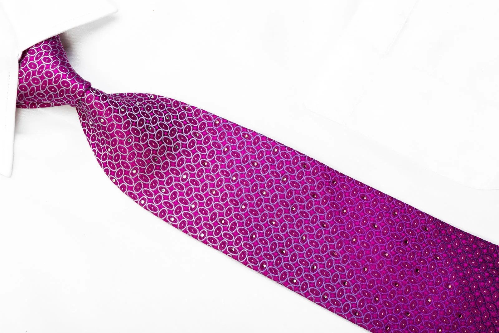 Nina Ricci Rhinestone Silk Necktie Geometric On Purple