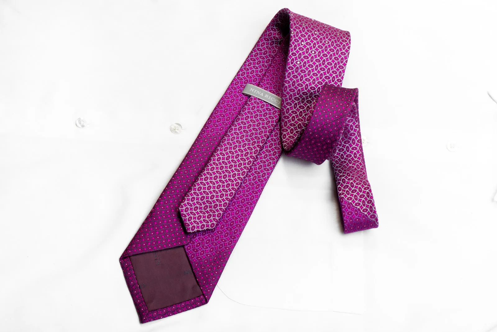 Nina Ricci Rhinestone Silk Necktie Geometric On Purple