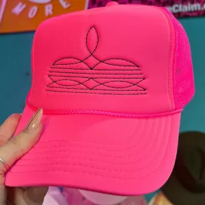 Online Exclusive | Black Boot Stitch Foam Trucker Cap in Solid Neon Pink