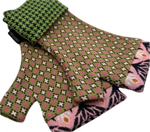 Organic cotton wristees with thumb - Vintage patchwork - green