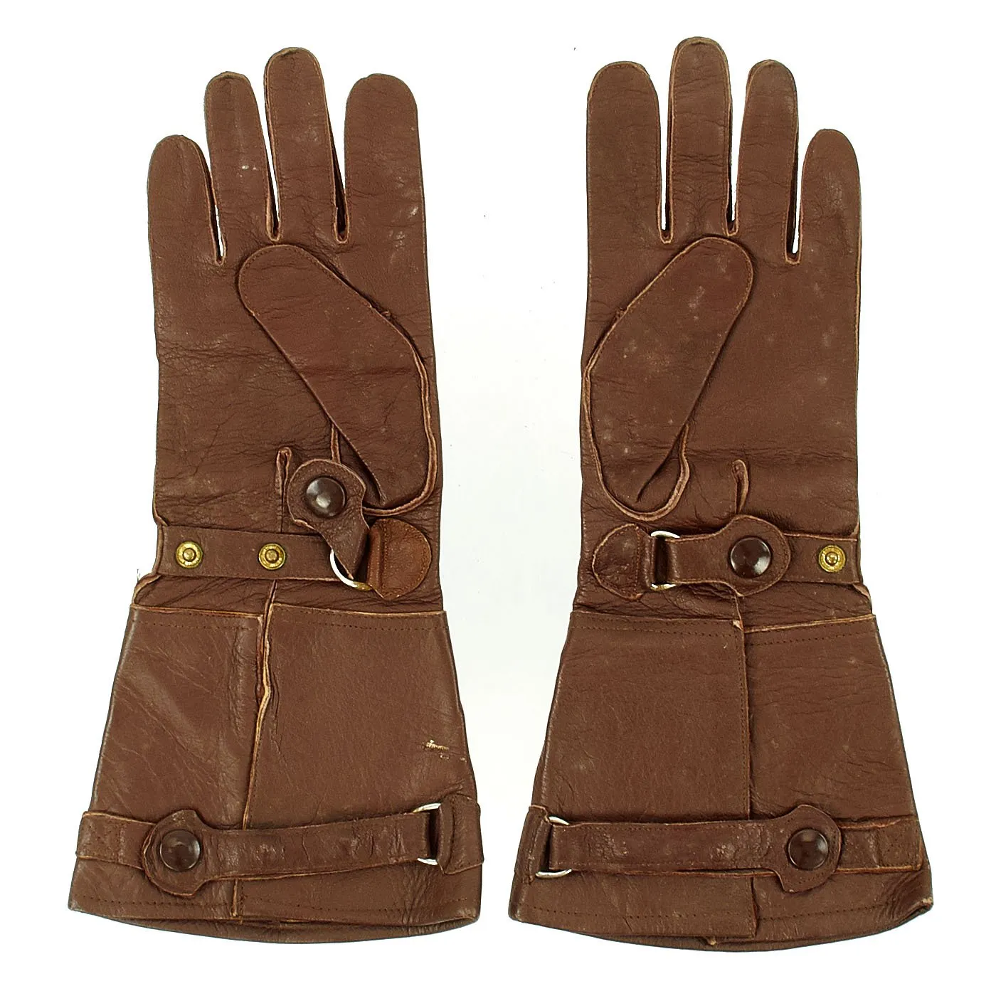 Original German WWII Luftwaffe Unit marked Long Leather Gauntlet Flight Gloves by Friedrich Dorner - dated 1939