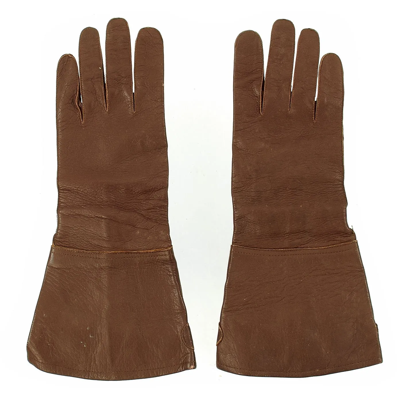 Original German WWII Luftwaffe Unit marked Long Leather Gauntlet Flight Gloves by Friedrich Dorner - dated 1939