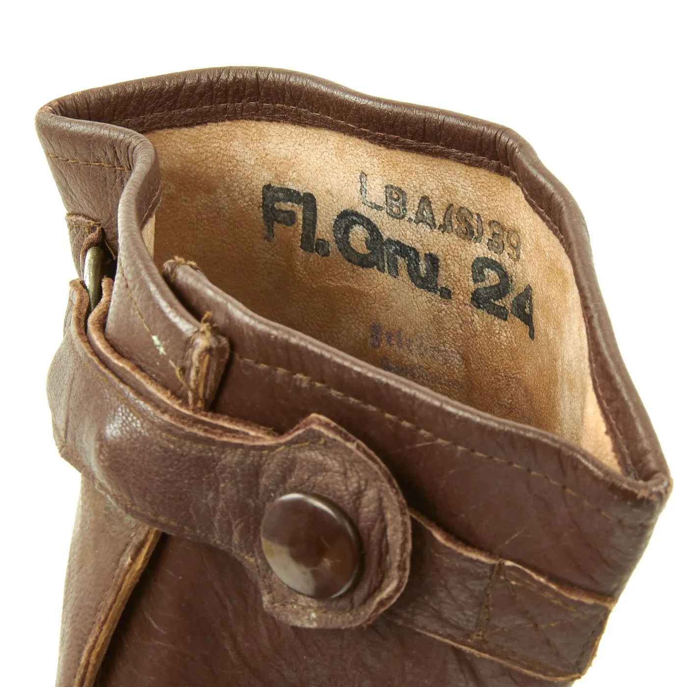 Original German WWII Luftwaffe Unit marked Long Leather Gauntlet Flight Gloves by Friedrich Dorner - dated 1939