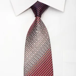 Park Land Men's Silk Necktie Red Silver Striped On Navy Sparkling With Rhinestones