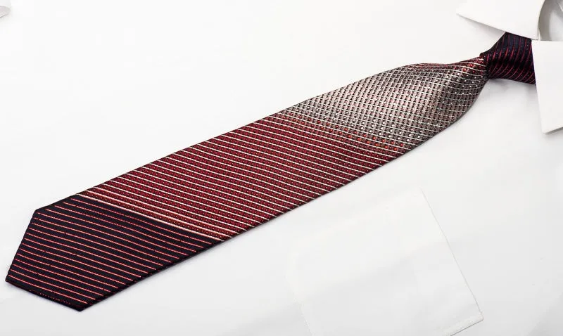 Park Land Men's Silk Necktie Red Silver Striped On Navy Sparkling With Rhinestones