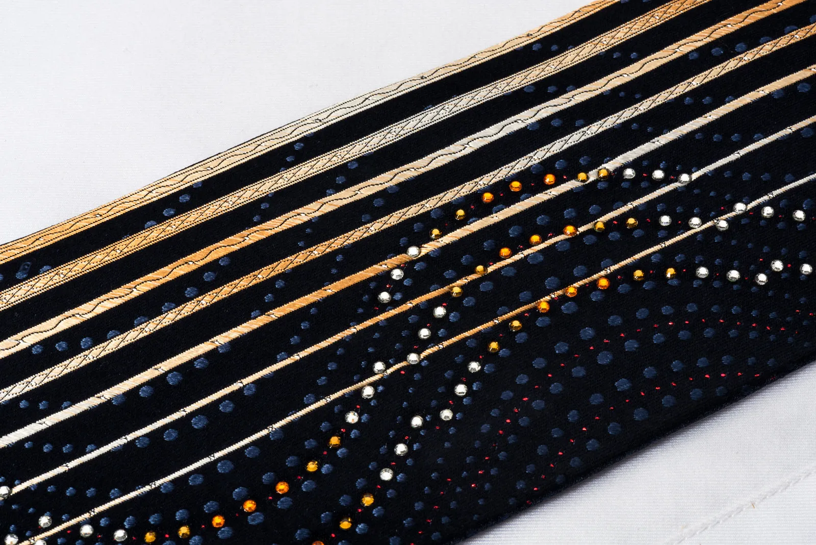 Park Land Rhinestone Necktie Orange Yellow Vertical Stripes On Navy With Silver Sparkles