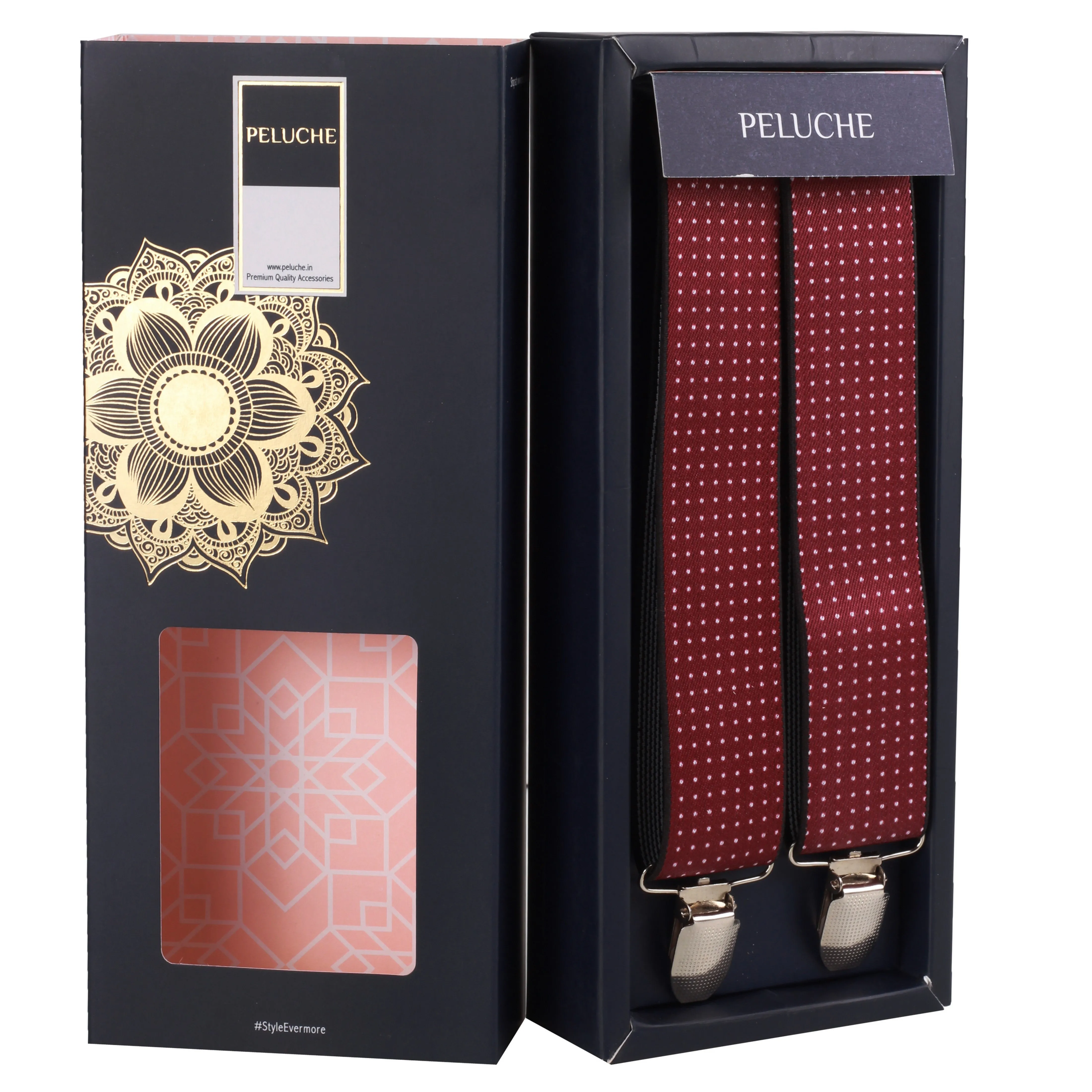 Peluche Polka Dots Red Suspender for Men