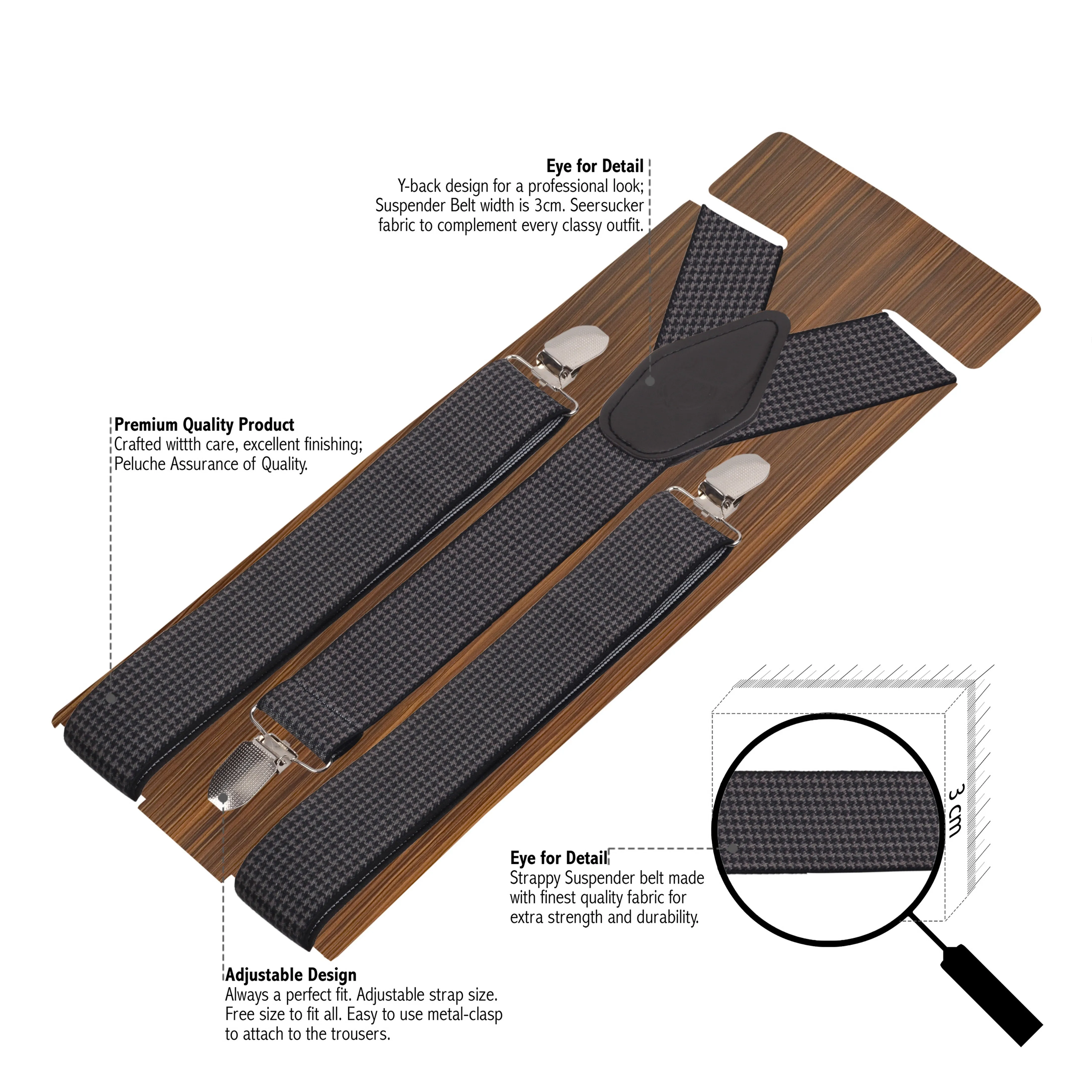 Peluche Seamless Black Suspender for Men