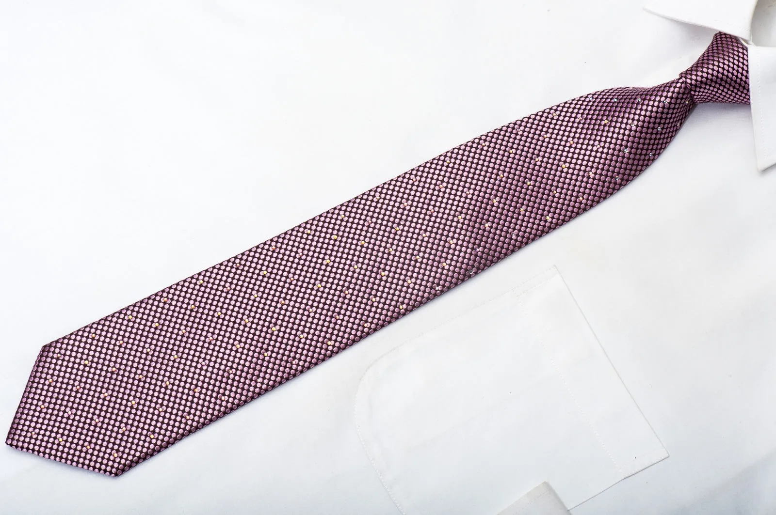 Premierlux Men's Silk Necktie Micro Dots On Purple Sparkling With Rhinestones