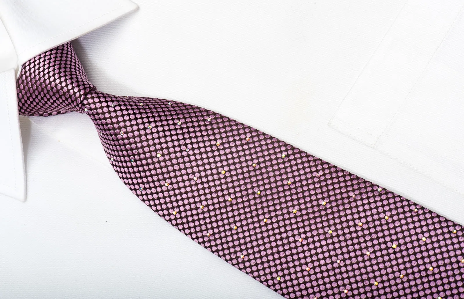 Premierlux Men's Silk Necktie Micro Dots On Purple Sparkling With Rhinestones