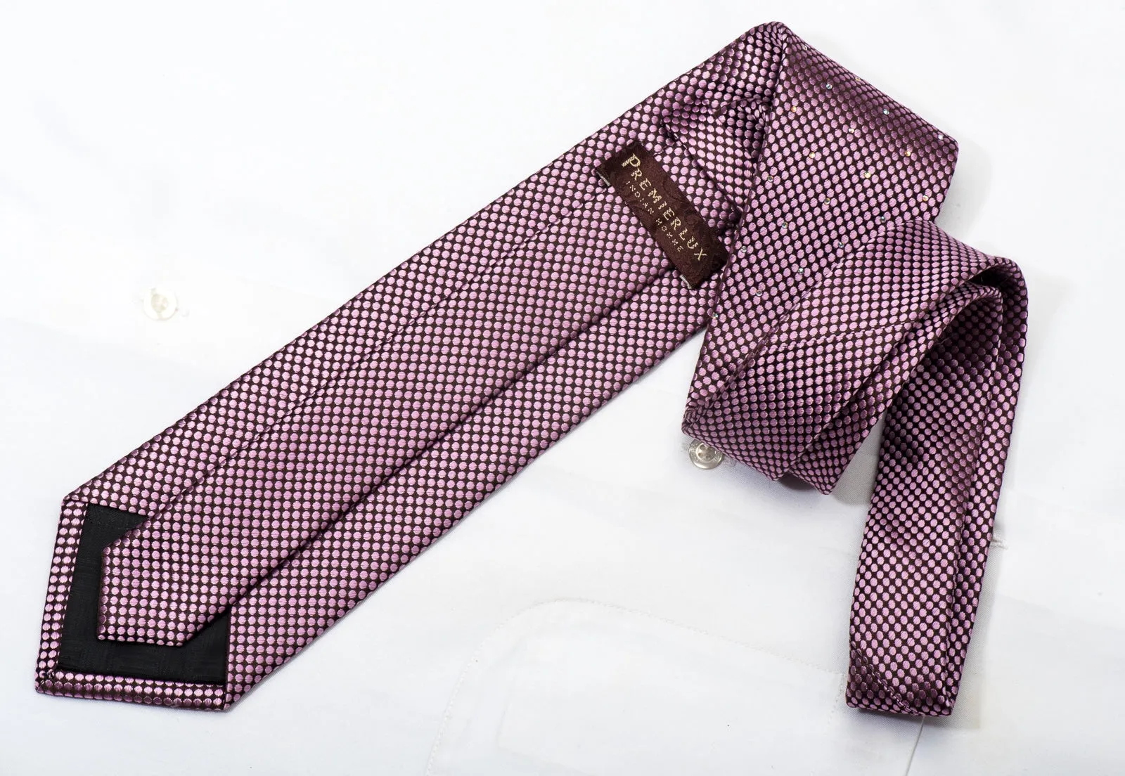 Premierlux Men's Silk Necktie Micro Dots On Purple Sparkling With Rhinestones