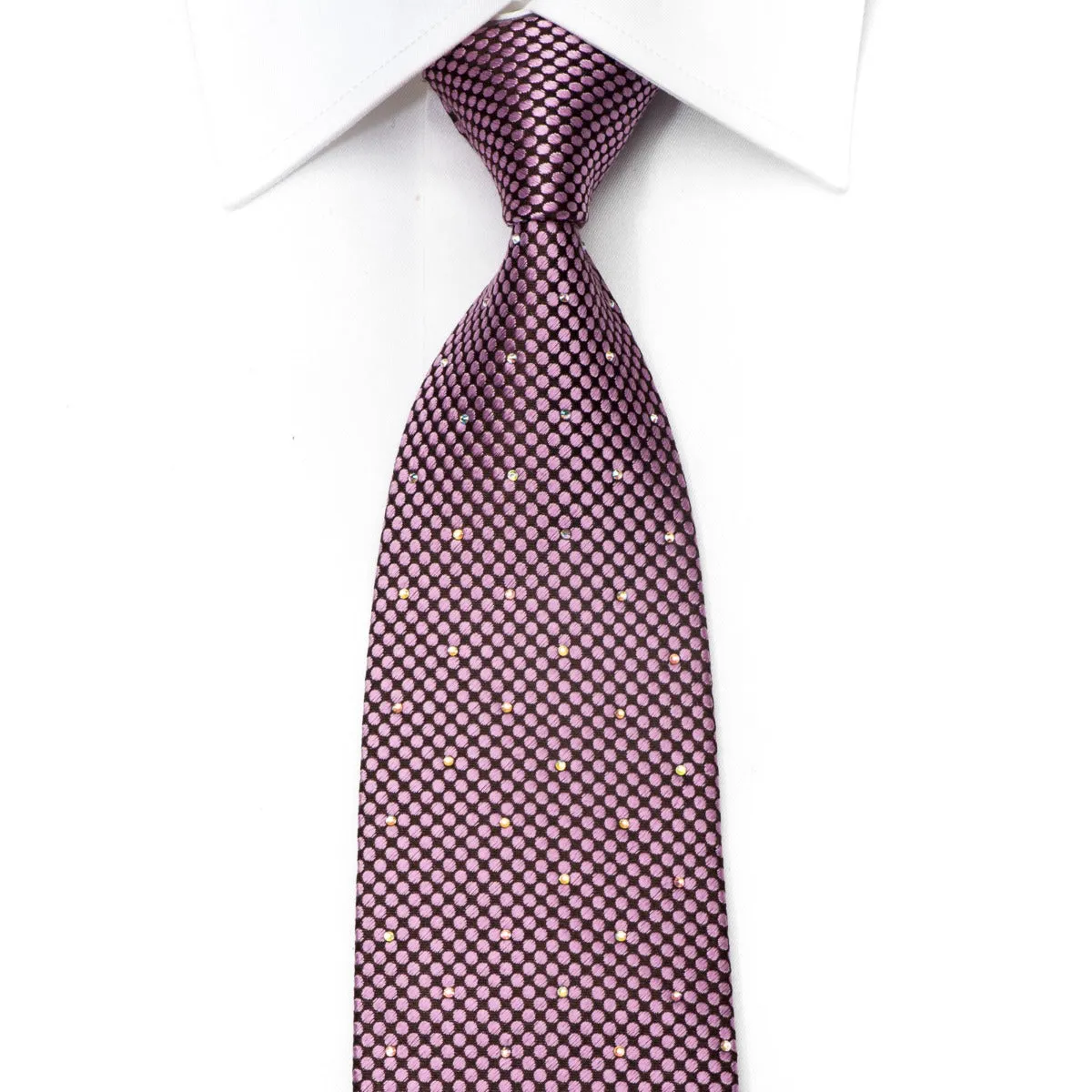 Premierlux Men's Silk Necktie Micro Dots On Purple Sparkling With Rhinestones