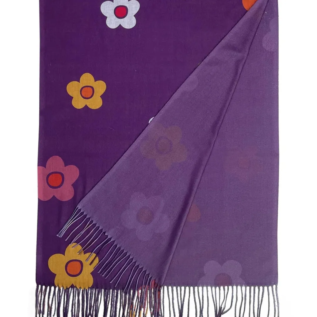 Purple Bold Daisy Tassel Scarf