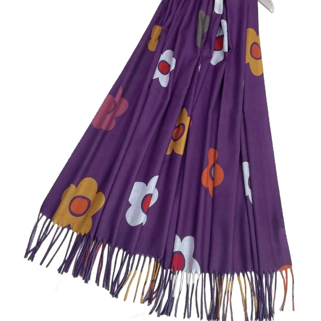 Purple Bold Daisy Tassel Scarf