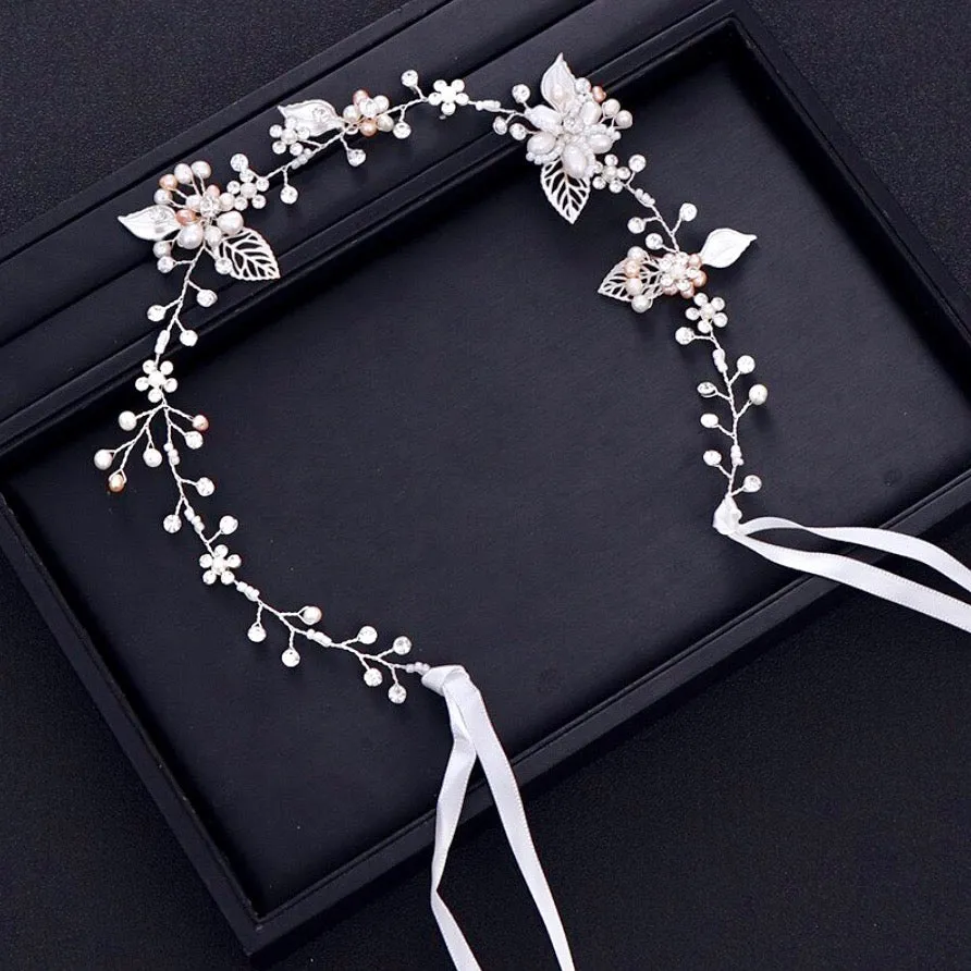 "Karisa" - Pearl and Crystal Bridal Headband / Vine - Available in Silver, Rose Gold and Yellow Gold