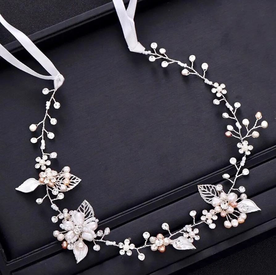 "Karisa" - Pearl and Crystal Bridal Headband / Vine - Available in Silver, Rose Gold and Yellow Gold