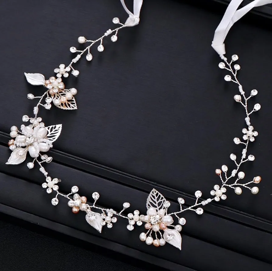 "Karisa" - Pearl and Crystal Bridal Headband / Vine - Available in Silver, Rose Gold and Yellow Gold