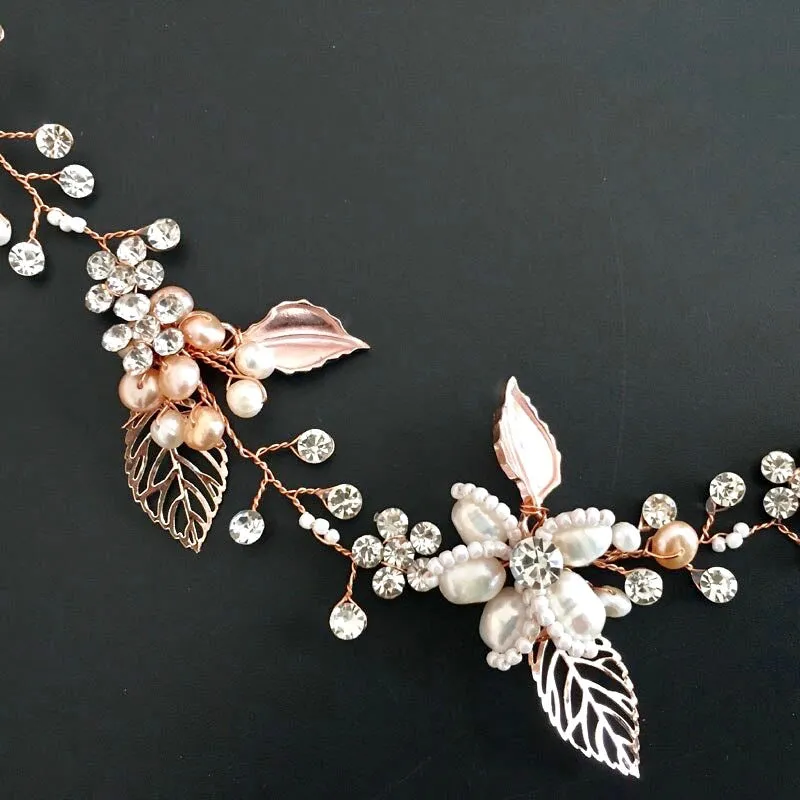 "Karisa" - Pearl and Crystal Bridal Headband / Vine - Available in Silver, Rose Gold and Yellow Gold