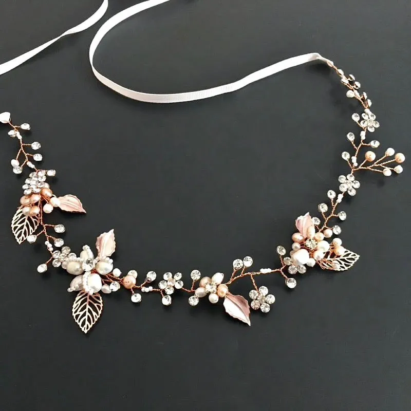 "Karisa" - Pearl and Crystal Bridal Headband / Vine - Available in Silver, Rose Gold and Yellow Gold