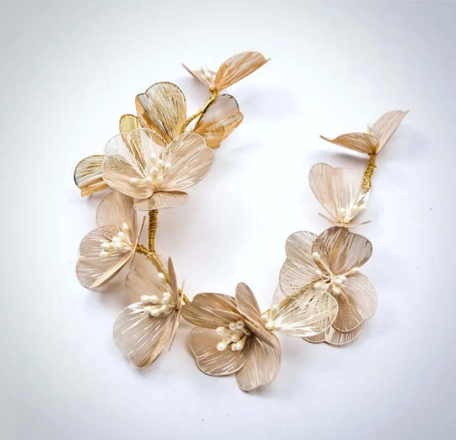 "Maira" - Floral Filigree Bridal Headband - Available in Silver, Rose Gold and Yellow Gold