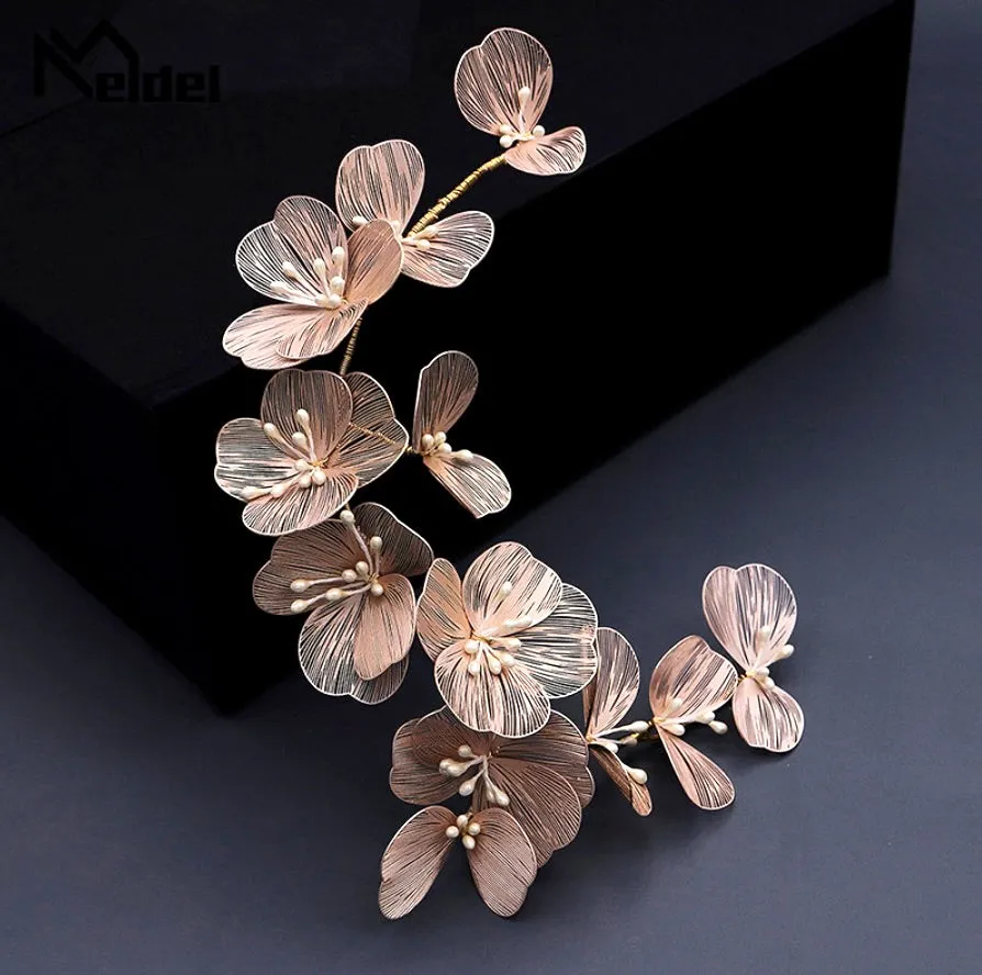 "Maira" - Floral Filigree Bridal Headband - Available in Silver, Rose Gold and Yellow Gold
