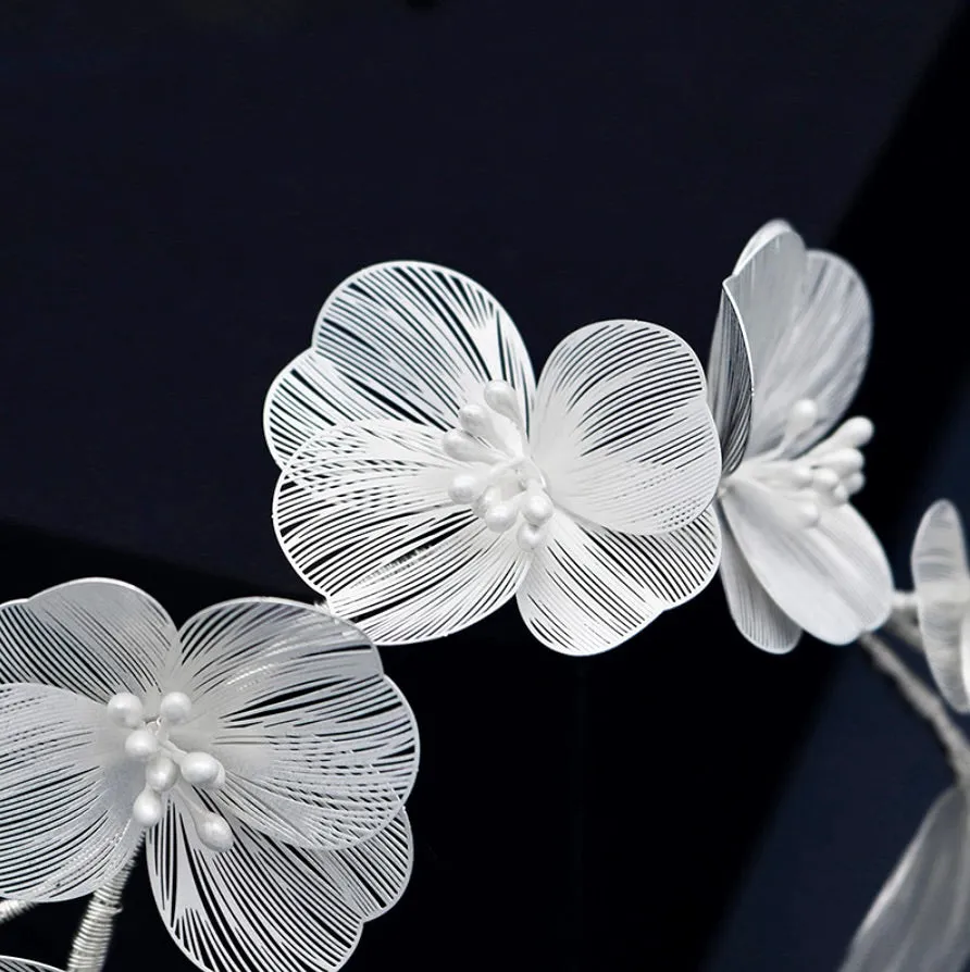 "Maira" - Floral Filigree Bridal Headband - Available in Silver, Rose Gold and Yellow Gold