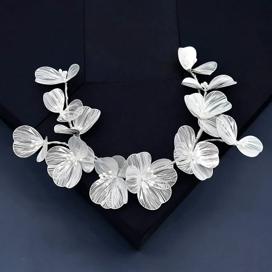 "Maira" - Floral Filigree Bridal Headband - Available in Silver, Rose Gold and Yellow Gold