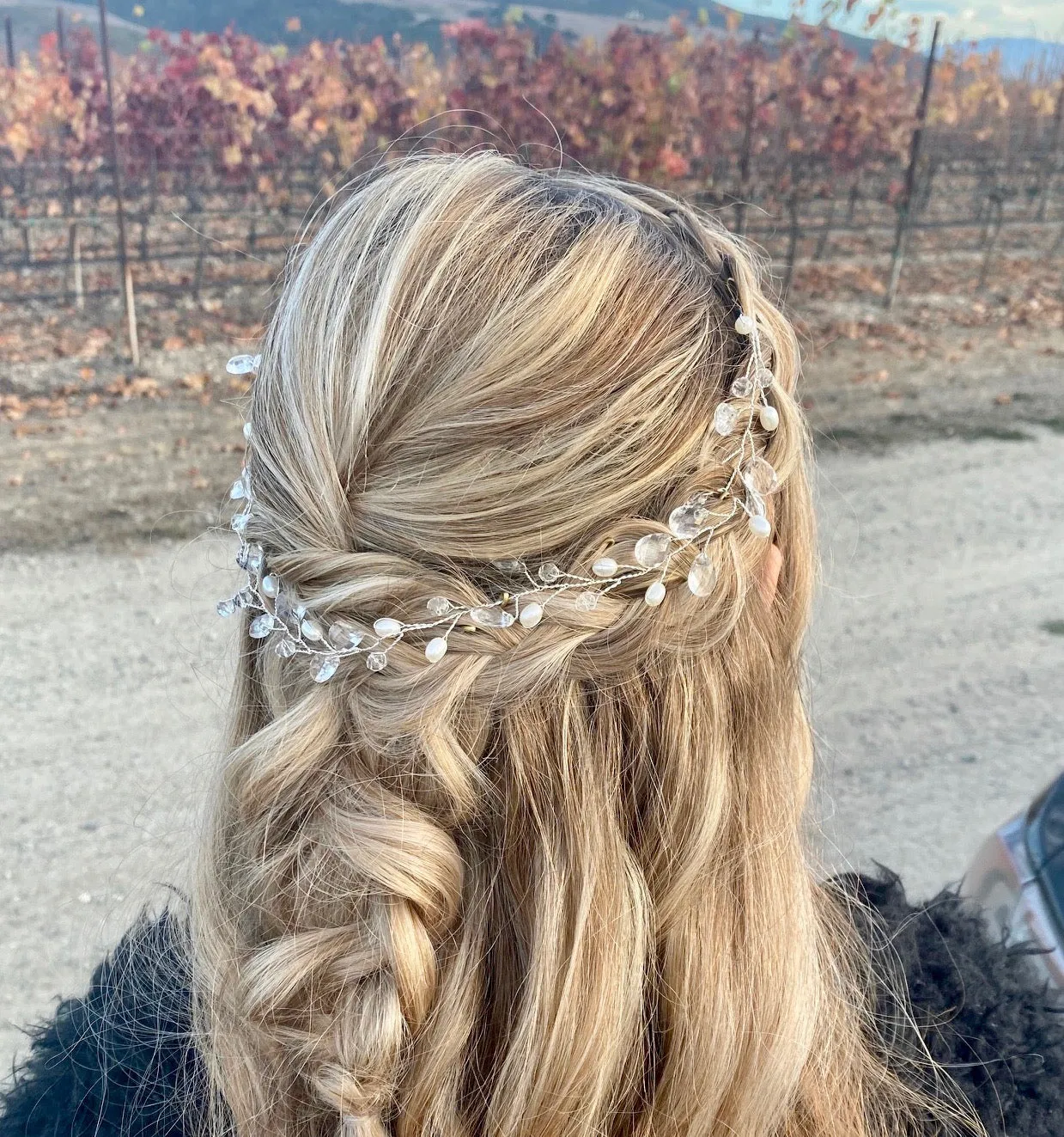 "Shana" - Pearl and Crystal Bridal Headband / Vine - Available in Silver and Yellow Gold