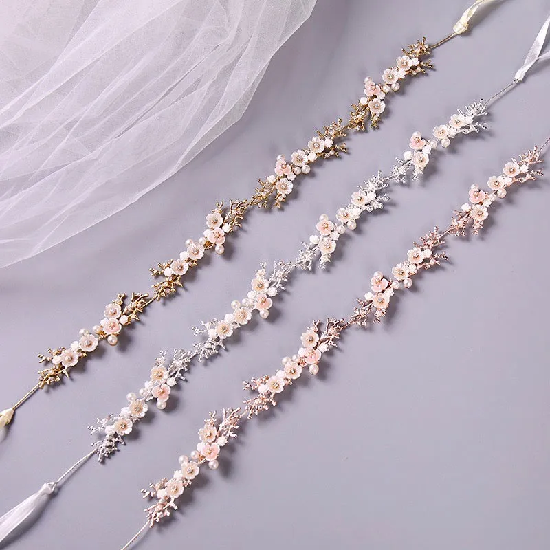 "Yvonne" - Pearl and Crystal Bridal Headband - Available in Yellow Gold, Rose Gold and Silver