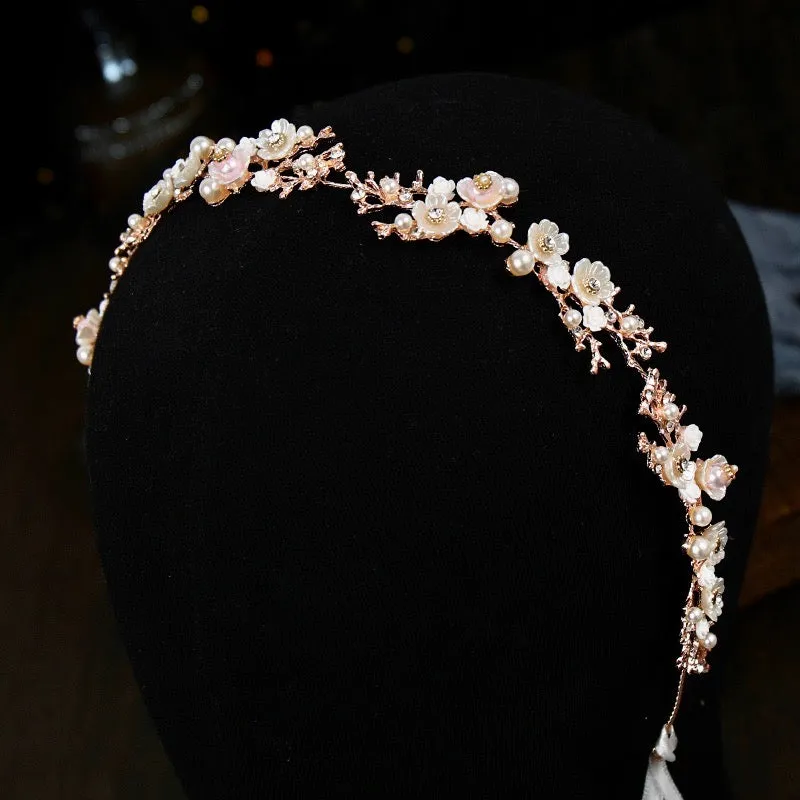 "Yvonne" - Pearl and Crystal Bridal Headband - Available in Yellow Gold, Rose Gold and Silver