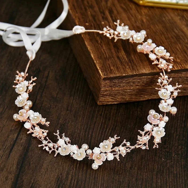 "Yvonne" - Pearl and Crystal Bridal Headband - Available in Yellow Gold, Rose Gold and Silver